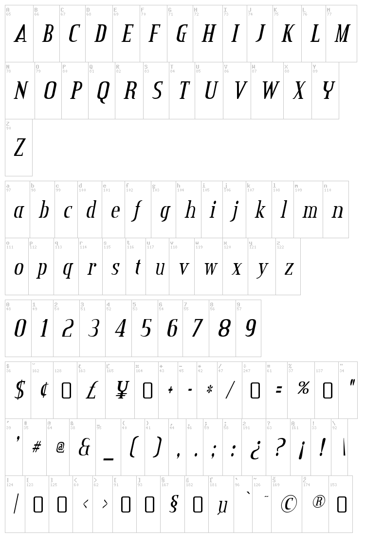 Credit Valley font map